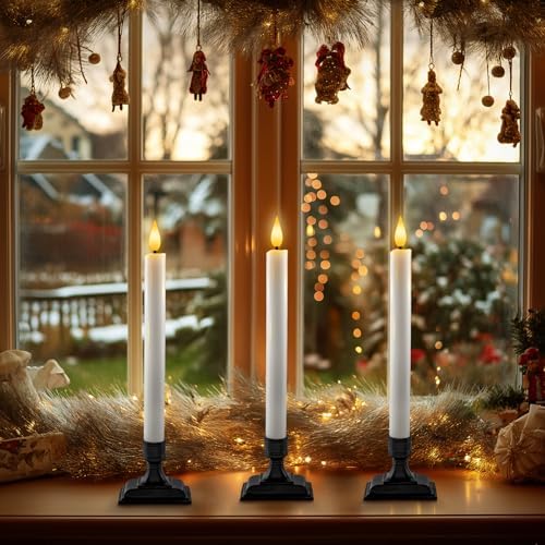 Homemory Real Wax Window Candles with Remote Timer Dimmer, Flameless Taper Candles with Holders, Christmas Candle for Window Battery Operated, LED Candlesticks for Home Holiday Decor, 6 Pcs White - Image 5