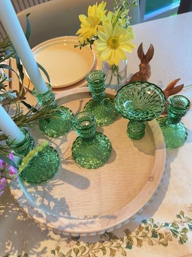 Green Glass Candlestick Holders, Taper Candle Holders, Set of 6 - Image 5