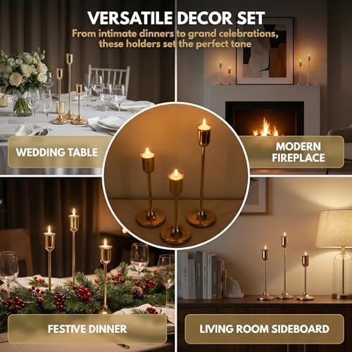 18 Pcs Gold Candlestick Holders Set - Vintage Brass Taper Candle Holder for Pillar Candles - Modern Decorative Centerpiece for Wedding Fireplace Mantel Decor - Cozy Atmosphere Housewarming Gift - Image 7