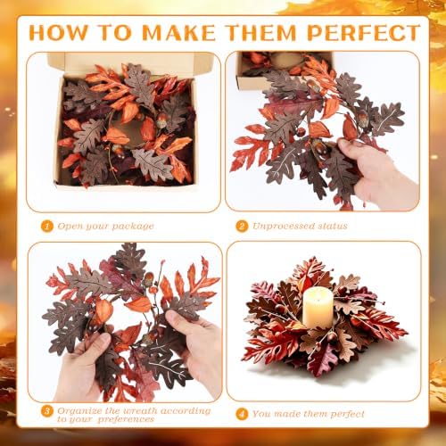 6 Pcs Mini Fall Candle Ring Wreaths Autumn Berries Mixed Rustic Foliage Leaves Artificial Pillar Candle Holder Wreath for Farmhouse Thanksgiving Harvest Porch Front Door Cabinets Table Decoration - Image 4