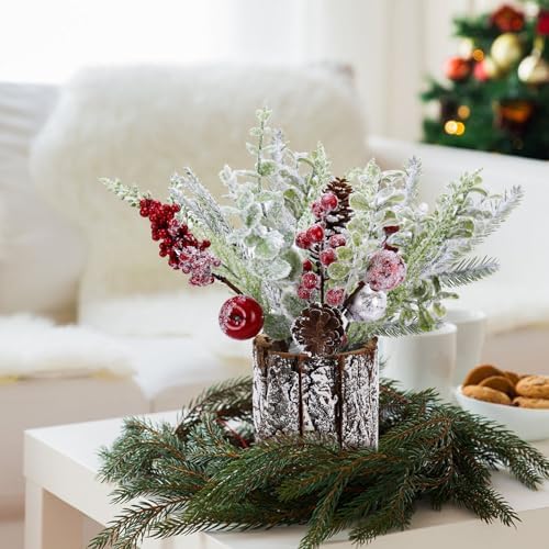 2 Pack Christmas Table Decorations, 14 Inch Christmas Centerpiece Small Potted Christmas Tree, Pine Cones and Berries, Xmas Artificial Plants for Tables, Home, Mantel Holiday Decor - Image 3