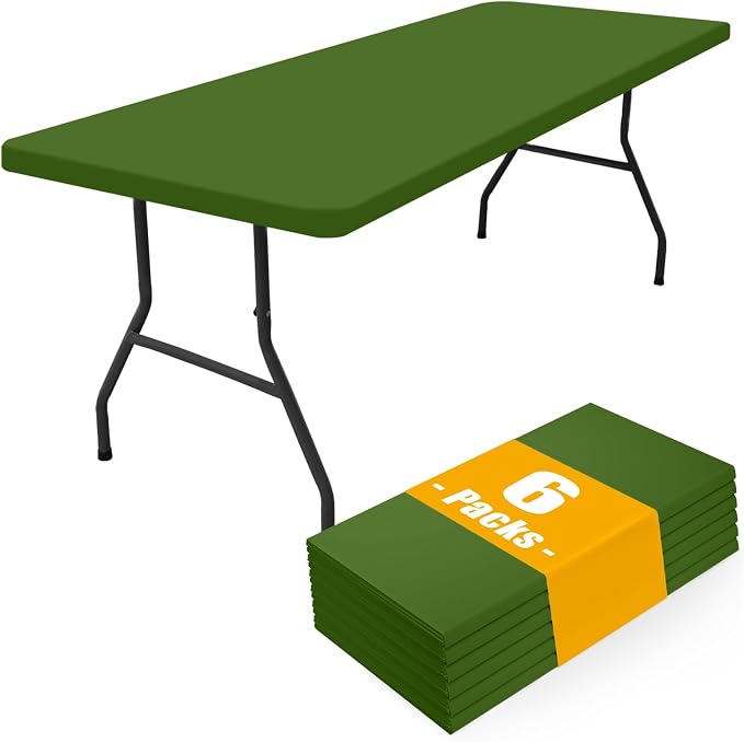 Smiry 6 Pack Rectangle Picnic Table Cloth, Waterproof Elastic Fitted Tablecloths, Washable Polyester Rectangular Patio Table Cover for Camping, Indoor and Outdoor (Olive Green, 30"x72")