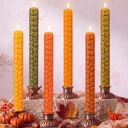 Conelist 6 Pcs Fall 3D Maple Leaf Taper Candles 8.5 Inch Autumn Colorful Decorative Scented Candles Fall Home Table Centerpiece Decorations for Thanksgiving Harvest Halloween Party Decor (6 Colors) by Conelist