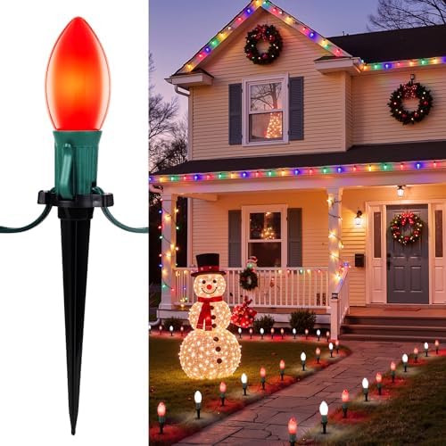 Christmas Pathway Lights Outdoor,25.7 Ft Lights with 20 Red and White Bulbs by Brightown