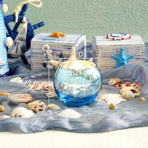 Homemory 24 Pcs Blue Votive Candle Holders, Round Mercury Glass Candle Holder, Tealight Candle Holders for Table Centerpieces, Baby Showe, Anniversary, Wedding, Home Decor, Halloween, Christmas - Image 2