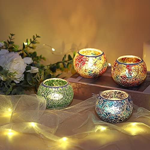 OwnMy 6PCS Mosaic Glass Tea Light Holders Round Bowl Votive Candle Holders - Image 6