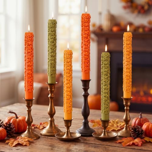 Conelist 6 Pcs Fall 3D Maple Leaf Taper Candles 8.5 Inch Autumn Colorful Decorative Scented Candles Fall Home Table Centerpiece Decorations for Thanksgiving Harvest Halloween Party Decor (3 Colors) by Conelist