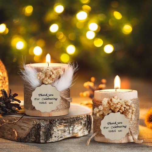Mtlee 20 Sets Baptism Candle Favors for Guests, Beige, Thank You - Image 3