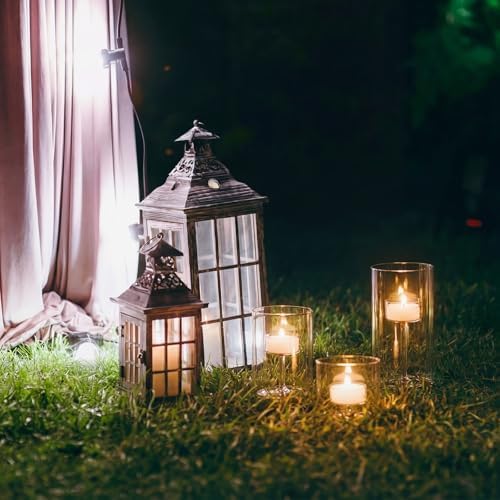 12 Set Hurricane Glass Candle Holders Pillar Votive Hand Blown Clear Cylinder Vase Modern Rustic Table Centerpieces Bulk 3 Sizes (2.8''/4.3''/6'' H) - Image 7