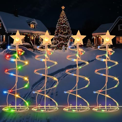 Spiral Christmas Tree Outdoor - 4 Pack Spiral Christmas Tree Pathway Lights Waterproof - Multicolor Spiral Lighted Xmas Trees Lights for Outside Garden Yard Porch, Christmas Decorations by HEISOK
