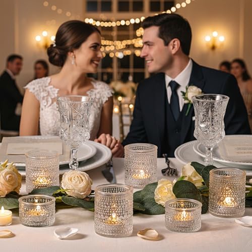 NITIME Glass Votive Candle Holders Set of 24, Assorted Heights Polka Dot Tea Light Holders for Wedding Centerpieces, Table Decor, Party & Home Decoration, Fits Standard Votives & Tea Lights - Image 5