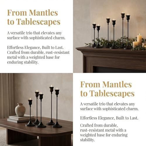 4 Sets(12 Pcs) Black Tapered Candle Holder,Candlestick Tall Metal Candlestick Holders for Table Centerpiece Home Decor for Wedding Fireplace Mantel Housewarming Gift Fits 3/4 Inch Thick Candles - Image 4