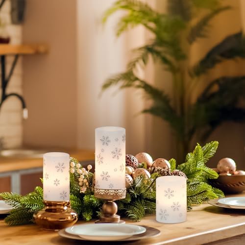Christmas Snowflake LED Flameless Pillar Candles Battery Operated Timer - Image 4
