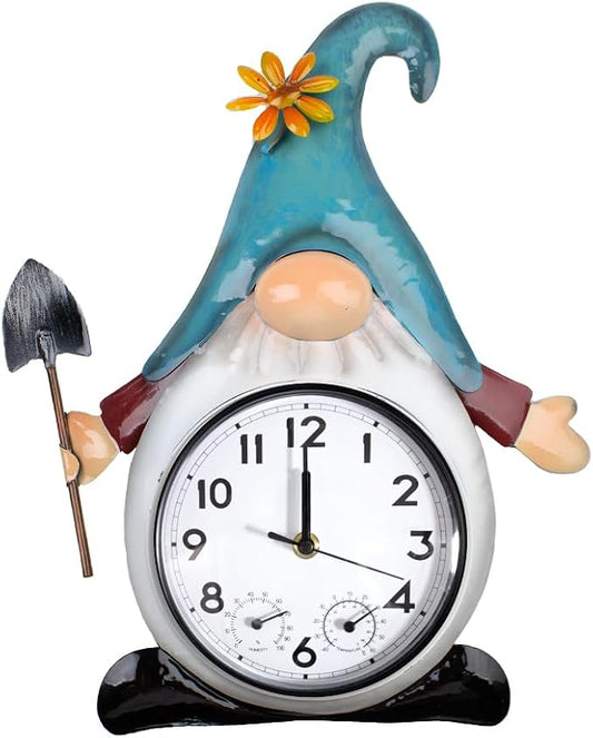 14.5'' Gnome Outdoor Clock with Thermometer & Humidity | Silent No-Ticking, Quartz Clock Waterproof, Decor for Patio, Living Room, Kitchen