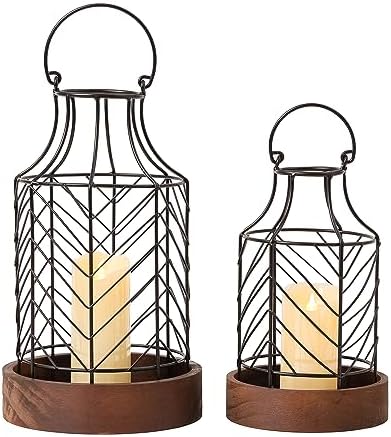 Lanterns Decorative Indoor Rustic Candle Lantern 2Pcs Metal by CaliDecor-UpgradeYourHome