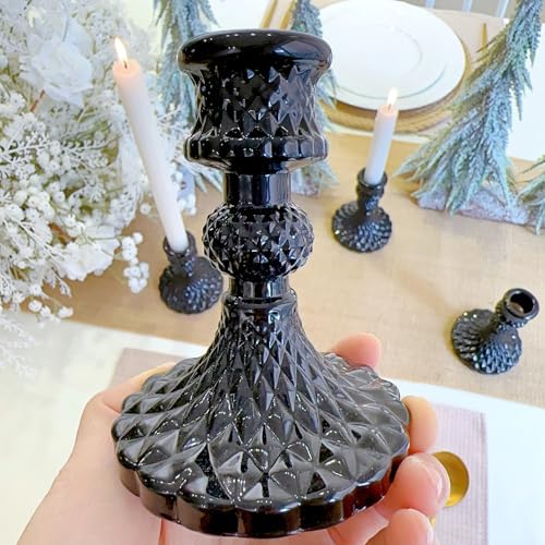 Black Glass Candlestick Holders, Taper Candle Holders, Set of 6 - Image 7