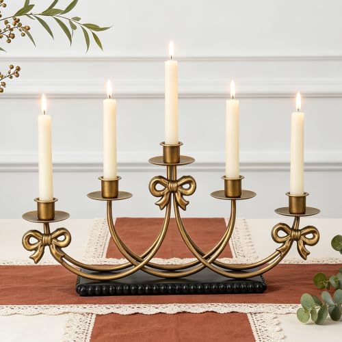 5-Arm Antique Gold Candelabra Centerpieces for Tables by MOSANEE