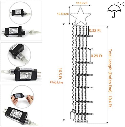 (New Christmas Decoration Lights, 320 LED Waterfall Christmas Tree Lights with 12" Star Topper, 8 Modes Indoor Outdoor String Lights for Yard, Party, Home, Holiday (Warm White) - Image 5