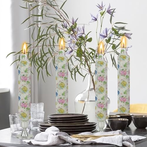 7 inch Short Candle Floral Candle Sticks Printed Candlestick Handmade Unscented Taper Candle 4 pcs Blue Flower Tapered Candles for Home Dinner Wedding Holiday - Image 5