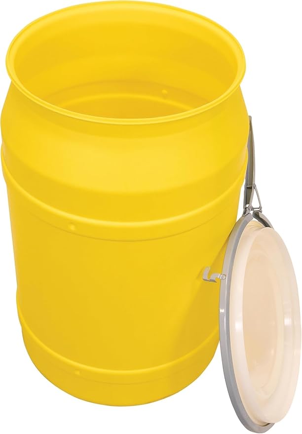 55-Gallon Open Head Water Storage Barrel, BPA Free, Emergency Water Supply - Eco Friendly - Lever-Lock Lid - Made in USA (Yellow)