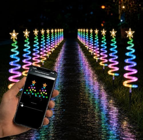 2 x 10 Pack Christmas Pathway Lights Outdoor with RGBW DIY Modes, APP Control Spiral Lighted Xmas Tree Path Lights with Scene Modes, Schedule & Music, Christmas Yard Decorations Outdoor Waterproof by Innonly