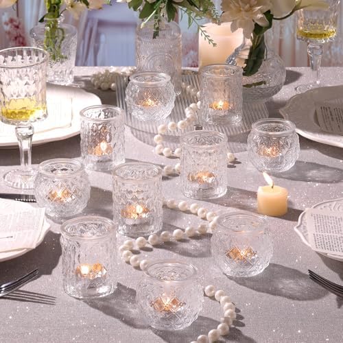 NITIME 12Pcs Assorted Votive Candle Holders for Wedding Centerpiece, Clear Tea Light Candle Holders, Glass Candle Holder for Table Centerpiece, Home and Party Decorations - Image 5