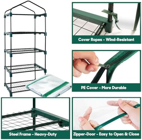 Mini Green House with Grow Light, 4-Tier Shelf, Portable Plastic Greenhouses with Heavy Duty Transparent PVC with Plant Growing Lights - Image 3