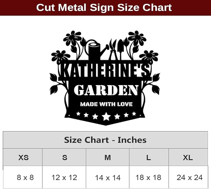 MeMate Garden Sign, Garden Signs for Outdoor Decor, Personalized Metal Signs Garden, Customized Name Wall Art, Large Sign for She Shed Vegetable Garden Porch Deck, Personalized Outdoor Plaques
