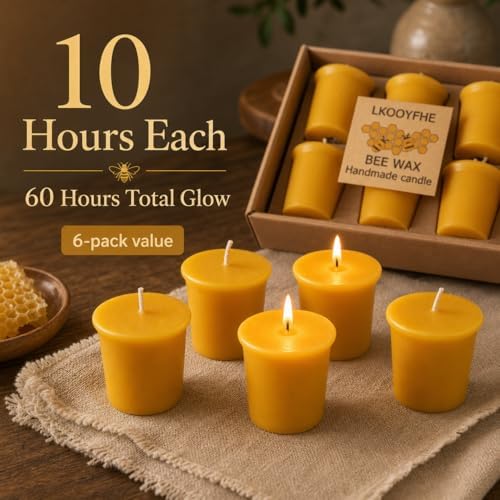6 Pack Beeswax Votive Candles 2x2 Inch, 10-Hour Burn Time (60 Hrs Total), Smokeless & Unscented Pure Natural Wax Candles for Prayer, Home Decor, Emergency & Weddings - Image 4