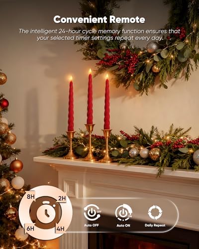 Red Spiral Flameless Taper Candles, 9.6 Inch Real Wax Natural Warm Glow Led Taper Candles with Remote Timer, 6 Pcs Battery Operated Tapered Candlesticks for Christmas, Child and Pet Friendly - Image 3