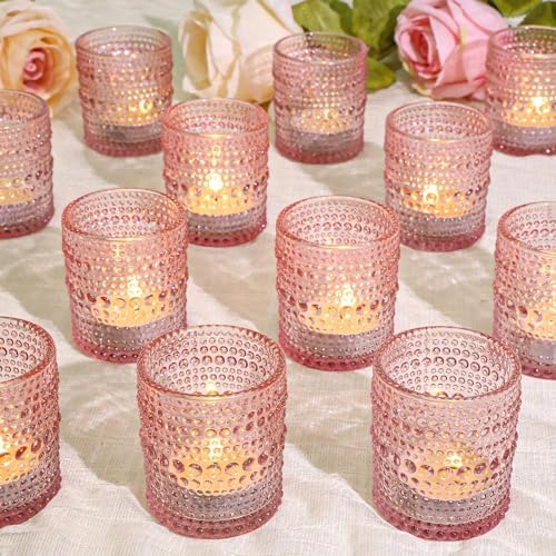 SUPMIND 24pcs Votive Candle Holders, Pink Glass TeaLights Holder Bulk by SUPMIND