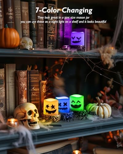 Homemory 24Pack Color Changing Halloween Flameless Candles, 200+ Hours LED Votive Candles, Battery Operated Tea Lights for Pumpkin, Party, Christmas Decor (Batteries Included) - Image 6