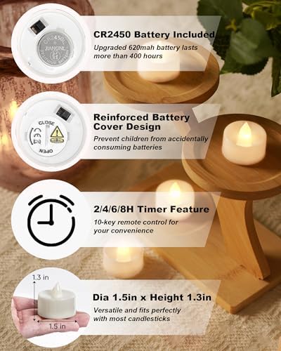 BEICHI 12Pcs Flameless LED Tea Lights with Remote & Timer,White Base,400Hrs - Image 3