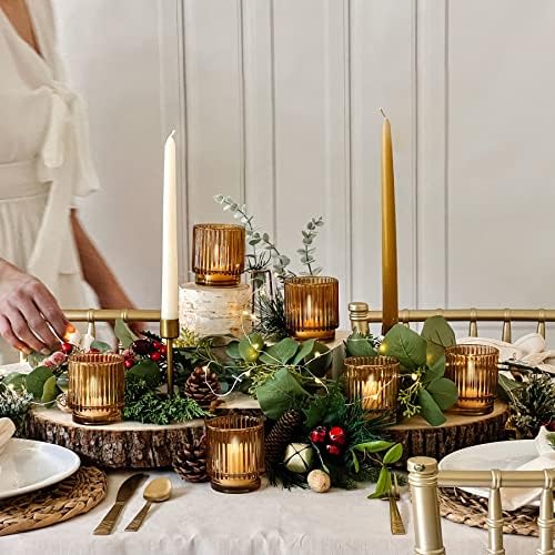 Kate Aspen Vintage Glass Tealight & Amber Votive Candle Holders (Set of 6) Rustic Fluted Candle Holder Set, Boho Home Decor, Wedding Table Centerpieces, Farmhouse Kitchen Table Decor - Image 3