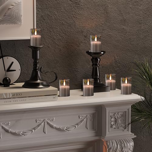Glass Flameless Votive Candles with Remote, Battery Operated, 6Pack Gray - Image 6