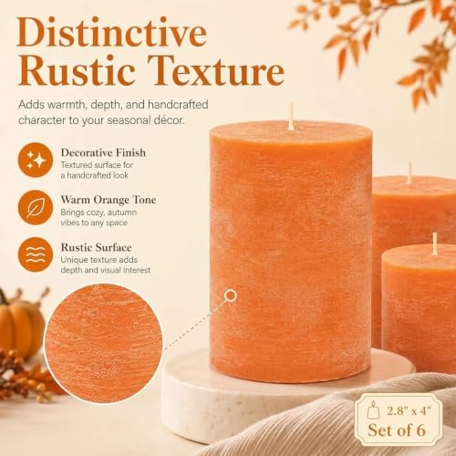 Burnt Orange Rustic Pillar Candles 6 Pack,2.8 x 4 Inch Soy Wax Candle - Image 2