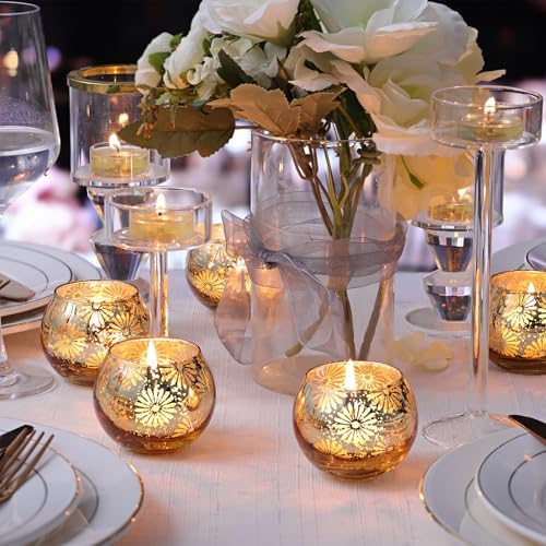 Gold Mercury Glass Votive Candle Holders Set of 12 - Image 3