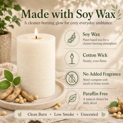 Soy Wax Creamy White Pillar Candles,Non-Toxic, 2.8x4 Inch,6 Pack,330 H Burn - Image 3
