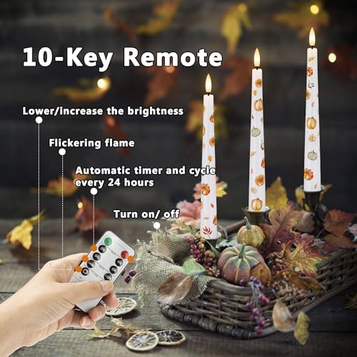 Fall Flameless Taper Candles, Pumpkin & Maple Leaf Battery Operated Candles - Image 4