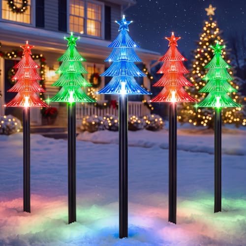 Solar Christmas Lights Outdoor Pathway Decorations, 5 PCS by TOWPONICS