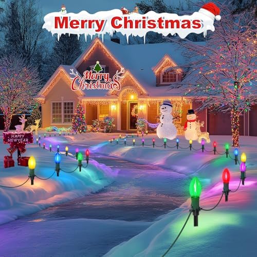45Ft C9 Led Christmas Pathway Lights Outdoor, 30 Multicolor Bulbs Waterproof Connectable Christmas Walkway Lights for Driveway, Yard, Lawn, Sidewalk Decorations - Image 2
