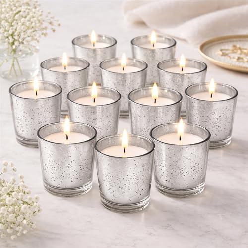 Hosley Set of 24 Silver Mercury Filled Glass Votive Candles. Ideal Gift for Weddings, Bridal Showers, Parties, Home Decor, and Special Events - Image 3