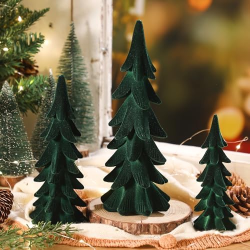 Cinnvoice 3 Set Velvet Christmas Tree Figurines, Green - Image 4