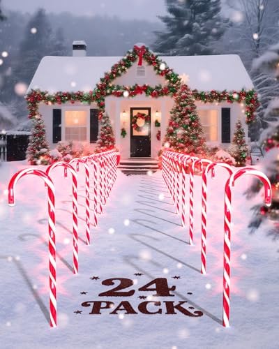 24 Pack 17'' Candy Cane Pathway Lights, Outdoor Christmas Decor by COOLWUFAN