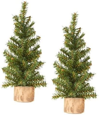 2 Small Artificial Canadian Pine Christmas Trees – 10" Mini Pine Trees by FactoryDirectCraft