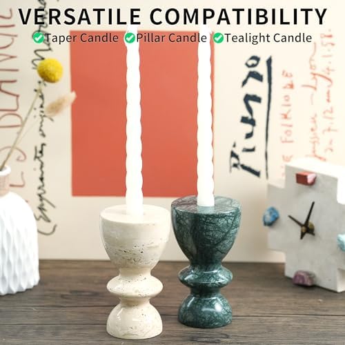 Travertine Marble Candlestick Holders - Stone Candle Sticks Holder Decor, Decorative Modern Candle Stands Multi-Purpose for Taper/Pillar/Tealight/Scented Candles - Image 5