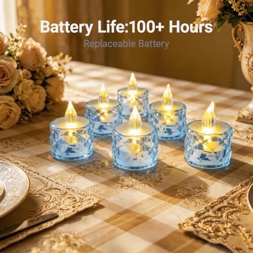 Flameless Candles, Bule, Battery Operated, 24 Count, LED Crystal Tealight Candles for Wedding, Christmas, and Table Decorations - Image 4
