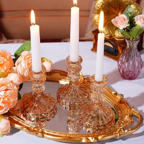 Maxcheck Set of 6 Glass Taper Candle Holders,Amber - Image 5