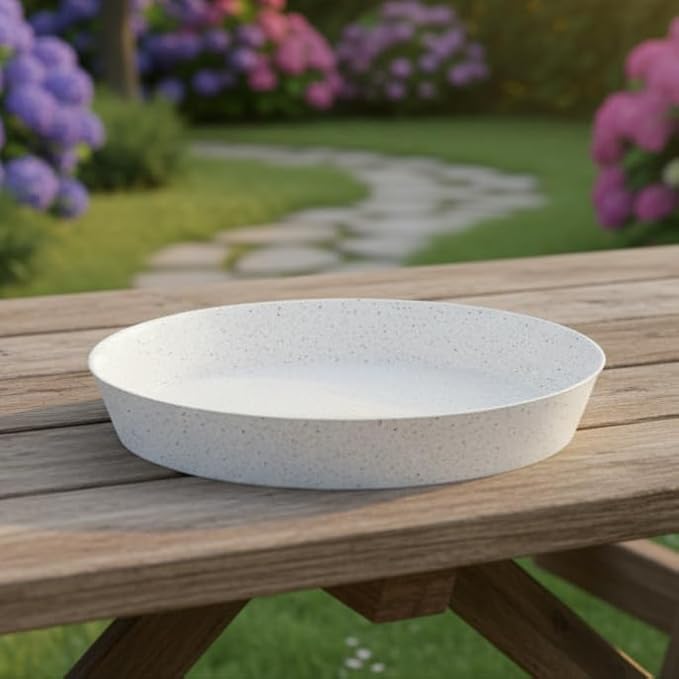Saucer 3 Inch, Case of 10, White Granite | Polypropylene, Heavy Duty Indoor/Outdoor, Drip Pan & Tray, Collects Excess Water, Made in USA
