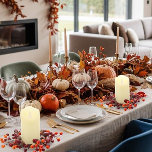 Daifunli 2 Pcs Fall Candle Rings Wreaths for Pillar 3.5 Inch Berry Acorn | Vintage Autumn Candles Holder, Artificial Table Centerpiece, Mini Fall Cabinet Wreath, for Thanksgiving Autumn Kitchen Decor - Image 3